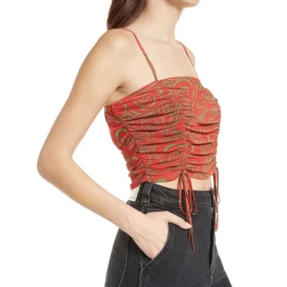 NEW Lisa Says Gah Ruby Wild Hearts Ruched Recycled Mesh Crop Tank Sz. S - Picture 3 of 6